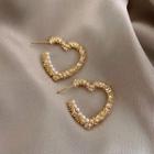 Faux Pearl Heart Alloy Earring 1 Pair - Gold - One Size