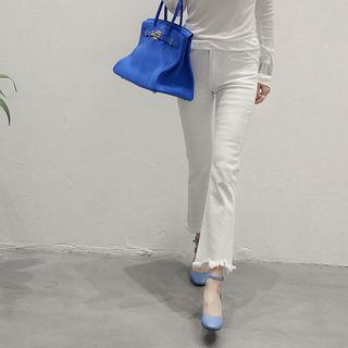 Cropped Cutout-hem Boot-cut Pants
