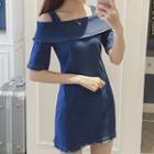 Short-sleeve Off Shoulder Denim A-line Dress