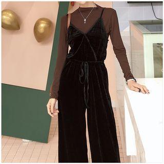 Velvet Suspender Jumper Pants