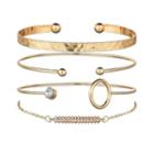 Set Of 4: Alloy Open Ring / Bracelet (assorted Designs) As Shown In Figure - One Size