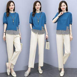 Set: Short-sleeve Blouse + Dress Pants