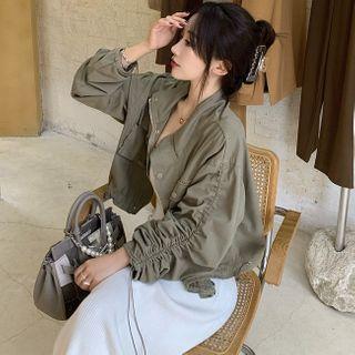 Drawstring Ruched Zip-up Jacket