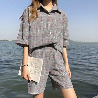 Set: Check Short-sleeve Shirt + Shorts
