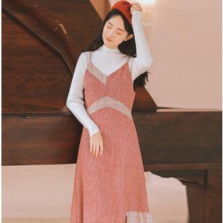 Set: Mock Neck Knit Top + Strappy Midi Dress