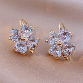 Flower Rhinestone Earring 1 Pair - Gold & White - One Size
