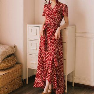 Short-sleeve High-low Maxi A-line Dress