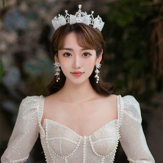 Set: Bow Wedding Tiara + Dangle Earring Wedding Tiara & Dangle Earring - White - One Size