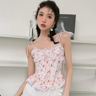 Suspender Ruffled-trim Cropped Top