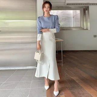 Button-trim Mermaid Maxi Skirt