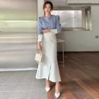 Button-trim Mermaid Maxi Skirt