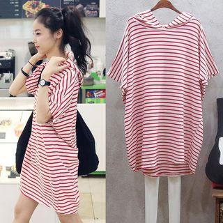 Stripe Short-sleeve Hooded Dress