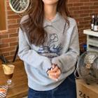 Bow Collar Rabbit Print Sweater Light Gray - One Size