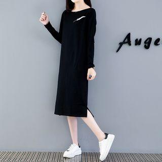 Long-sleeve Feather Embroidered Midi Dress