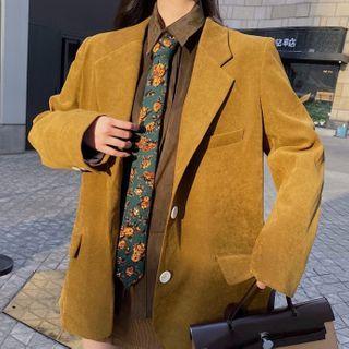 Plain Blazer / Floral Print Neck Tie / A-line Skirt / Shirt / Set