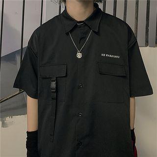 Strap-accent Elbow-sleeve Shirt