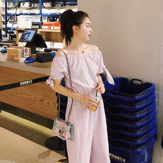 Plaid Off-shoulder Jumpsuit