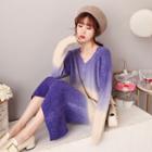 Set: Gradient V-neck Sweater + Midi Knit Skirt