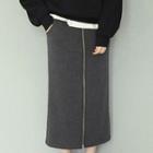 Zip Front Midi Skirt