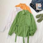 Belted Long-sleeve Button-down Shirt