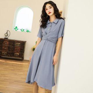 Crisscross Elbow-sleeve A-line Shirtdress