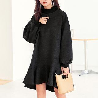 Ruffle Hem Pullover Dress Gt98995 - Dark Gray - One Size