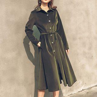 Long-sleeve Corduroy A-line Midi Dress