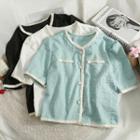 Fringed-trim Crew-neck Crop Shirt