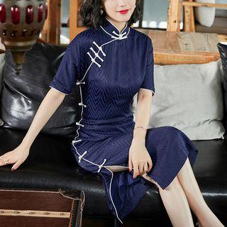 Contrast Trim Short-sleeve Qipao