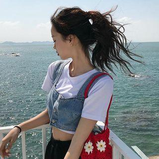 Short-sleeve Crop T-shirt / Denim Camisole Top