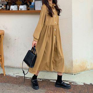 Single Breasted Long-sleeve Loose Fit Dress