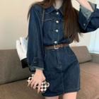 Lapel Half-button Denim Dress