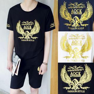 Set: Printed Short Sleeve T-shirt + Sweat Shorts