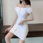 Lace-up Short-sleeve Sheath Dress