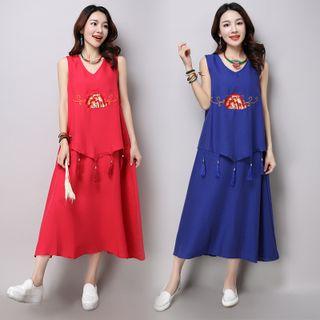 Sleeveless Mock Two Piece Midi Dress