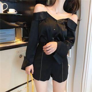 Rhinestone Cold Shoulder Shirt / Shorts