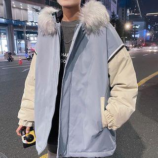 Lettering Color Block Zip-up Parka