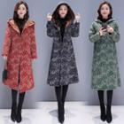 Patterned Hooded Knot Button Long Coat