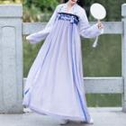 Floral Embroidered Long-sleeve Hanfu Top/ Maxi Tube Dress/ Set