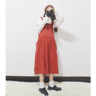 Long-sleeve Frill-trim T-shirt / Sleeveless Midi Corduroy Dress