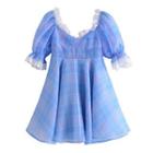 Lace Trim Plaid Mini A-line Dress