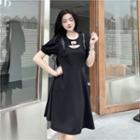 Puff-sleeve Buckled Cutout A-line Dress