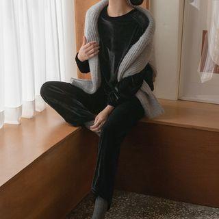 Velvet Set: Tie-hem Pullover + Wide-leg Pants