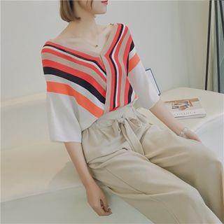 Wrapped Striped Knit Top