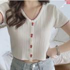 Contrast-trim Short-sleeve Crop Knit Top