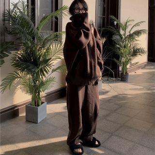 Turtleneck Zip-up Cardigan / Loose Fit Pants