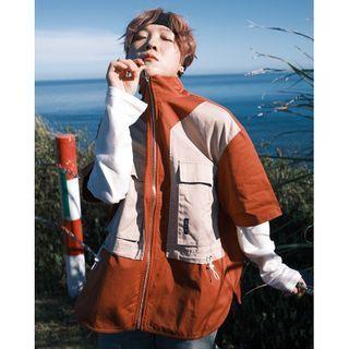 Mock Two-piece Short-sleeve Zipped Jacket