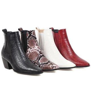 Croc Grain Chunky Heel Short Boots