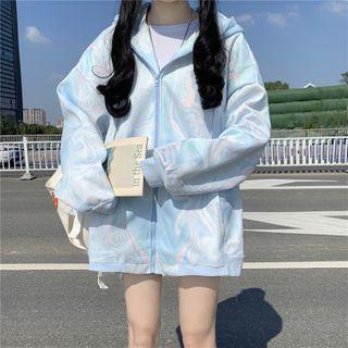 Tie-dye Hooded Zip Jacket Blue - One Size