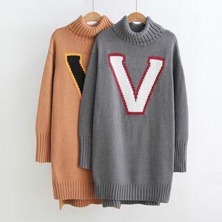 Letter Print Turtle Long Sweater